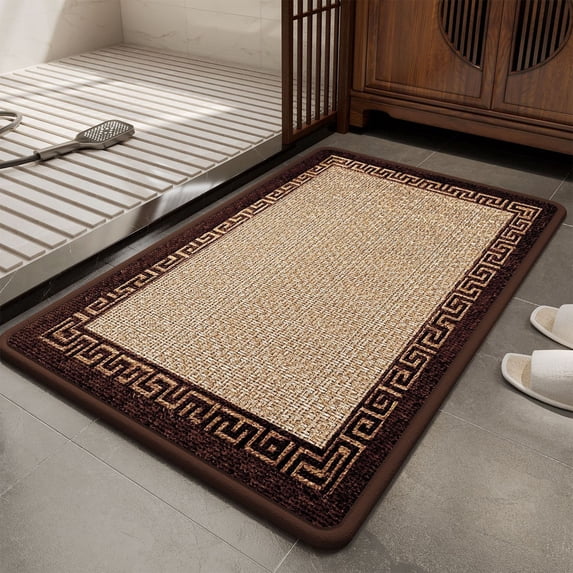 Qiopertar Linen Carpet, Non Slip Absorbent Floor Mat for Bathroom Entrance, Machine Washable Doormat Rug for Bedroom Kitchen Living Room, Beige
