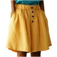 thumbnail image 1 of Qiopertar Linen Shorts for Women Vintage Casual Elastic High Waist Cotton Linen Pants with Pockets Plus Size Wide Leg Half Shorts, Yellow XXL, 1 of 6