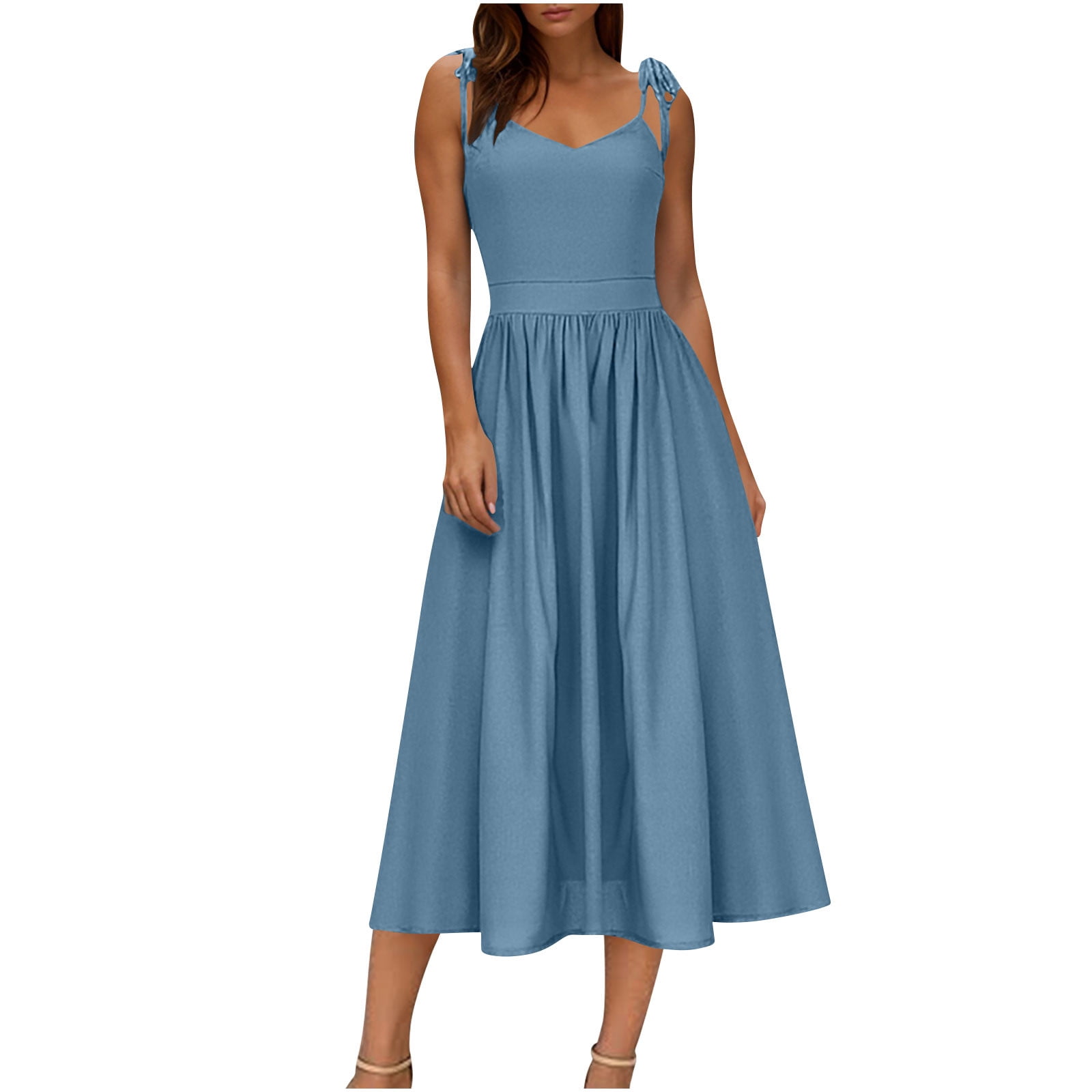 Flowy Blue Maxi Dress Navy Blue Dress Long Flowy Dress With Slit A Line V  Neck