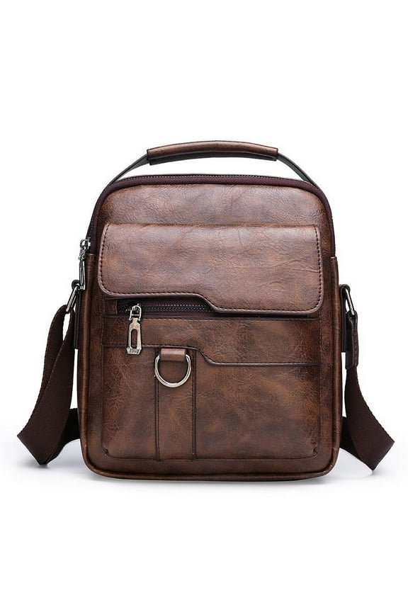 Men's Leather Messenger Bag, One Shoulder Laptop Briefcase Bag, Durable Water-Resistant Crossbody Sling Bag for Work Travel Cycling, Brown