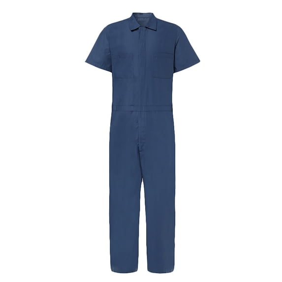Qiopertar Men's Zipper Overalls Lapel Jumpsuit Casual Long Sleeve Solid Color Coveralls Workwear Utility Jumpsuits, Blue XXL