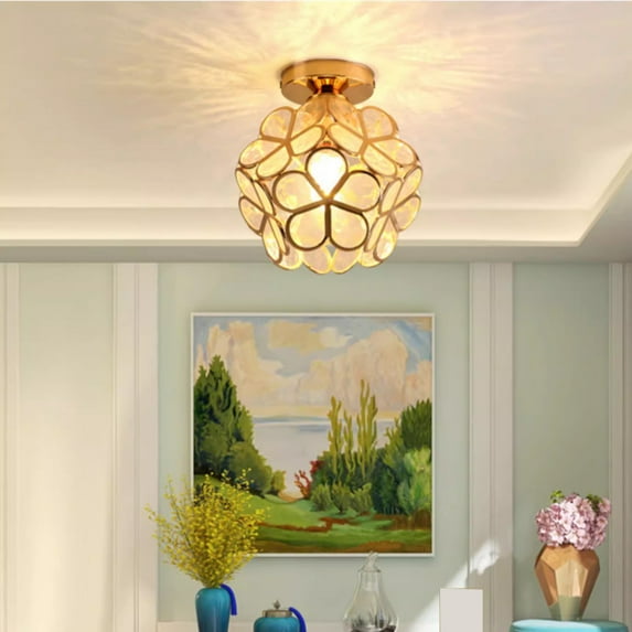 Qiopertar Modern Ceiling Light, Japanese Scandinavian Entryway Hallway Light Fixture, Recessed Mount Crystal Chandelier for Corridor Balcony Foyer Stairwell, Gold