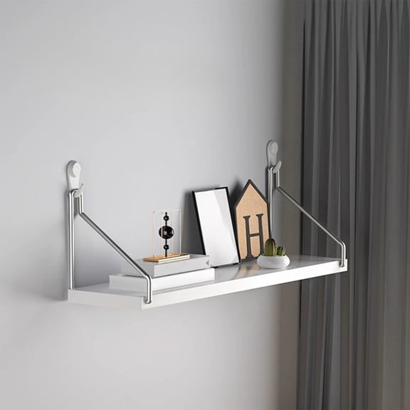 Qiopertar No-Drill Wall Shelf, Damage-Free Adhesive Wall Mounted Shelf for Bedside Living Room, Wall-Mounted Projector Router Bookshelf with Strong Support for Home Office Decor, White