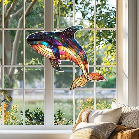 Qiopertar Patriotic Owl Window Decal, Red White Blue Acrylic Sun Catcher for Windows, Colorful Indoor Outdoor Hanging Decor for Garden Home Gift