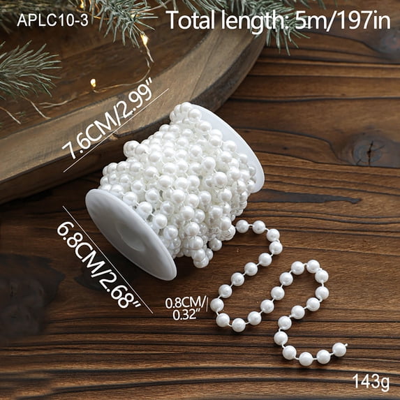 Qiopertar Pearl String Chain, Christmas Tree Decoration for DIY Craft, Elegant Decorative Pendants for Wedding Holiday Scene