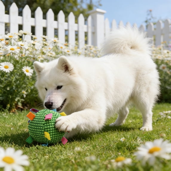 Qiopertar Pet Plush Rattle Ball, Interactive Cat Dog Toy with Bells Ribbons, Bite-Proof Chew Ball for Indoor Play, Boredom Relief for Cats Dogs, Green
