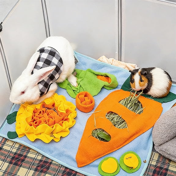 Qiopertar Pet Sniffing Mat, Slow Feeder Foraging Mat for Rabbits Hamsters Dogs, Interactive Scent Training Enrichment Toy with Hidden Pockets, Machine Washable Plush Odor Puzzle Mat