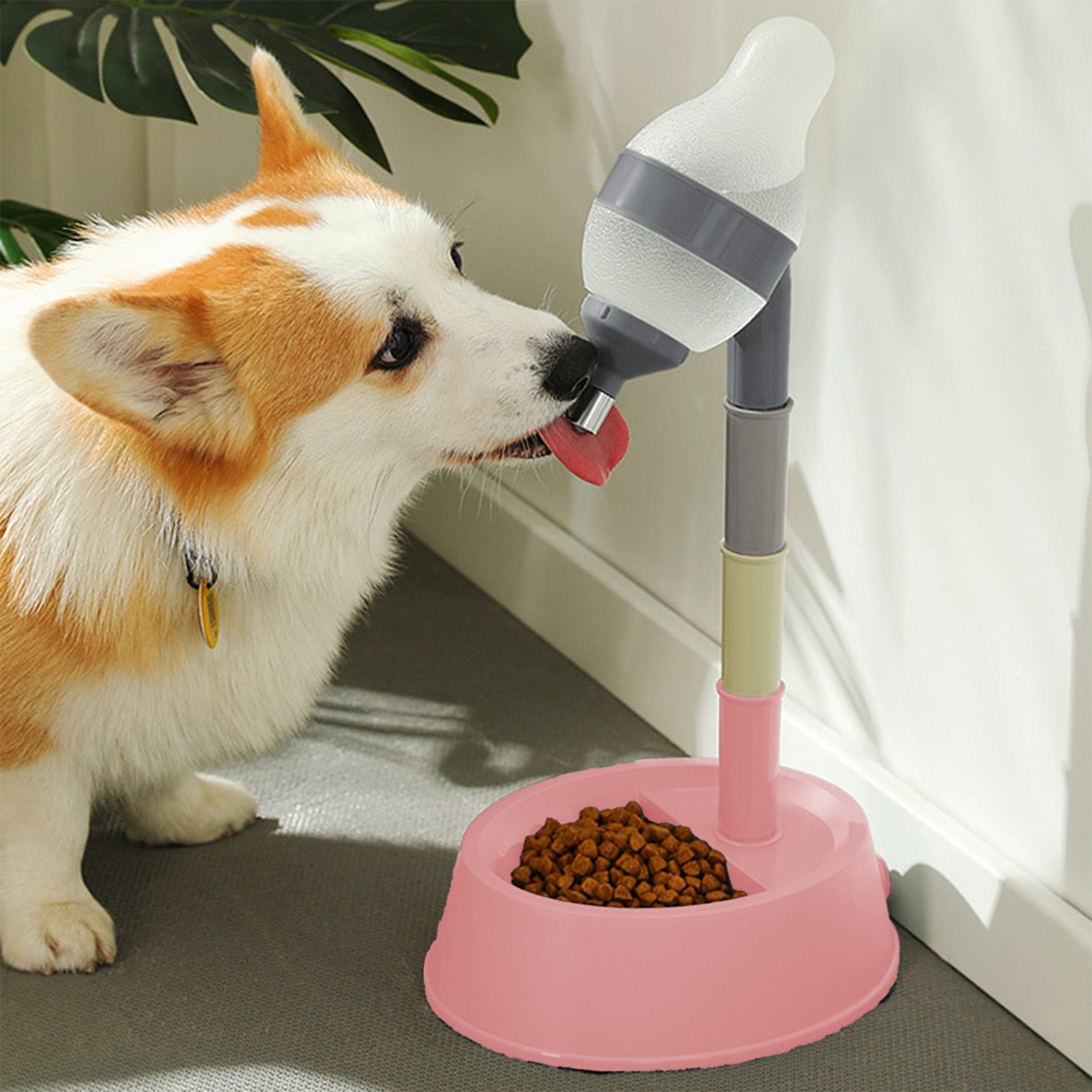 Qiopertar Pet Water Fountain, Automatic Dog Water Dispenser with Licking Ball, Cat Water Bottle for Indoor Pets, Large Capacity 650ml Leak-Proof Gravity Feeder for Cages Travel Home, Pink