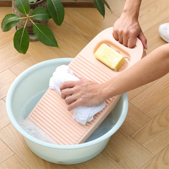 Qiopertar Plastic Washboard for Hand Washing Clothes, Manual Laundry Board Scrubber Pad Tool for Household, Portable ABS Washboard with 3D Pattern for Socks Underwear Delicates Scrubbing, Pink
