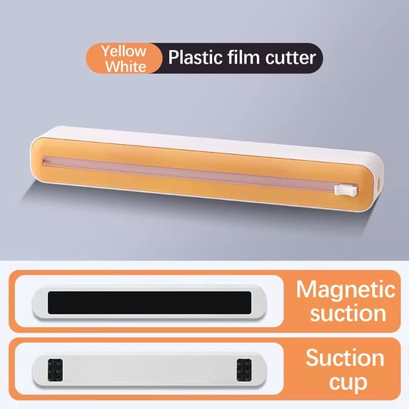 Qiopertar Plastic Wrap Dispenser with Cutter, Magnetic Adjustable Cling Film Box with Suction Cups, Reusable Food Wrap Dispenser for Kitchen Counter, Foil Parchment Paper Organizer, Yellow