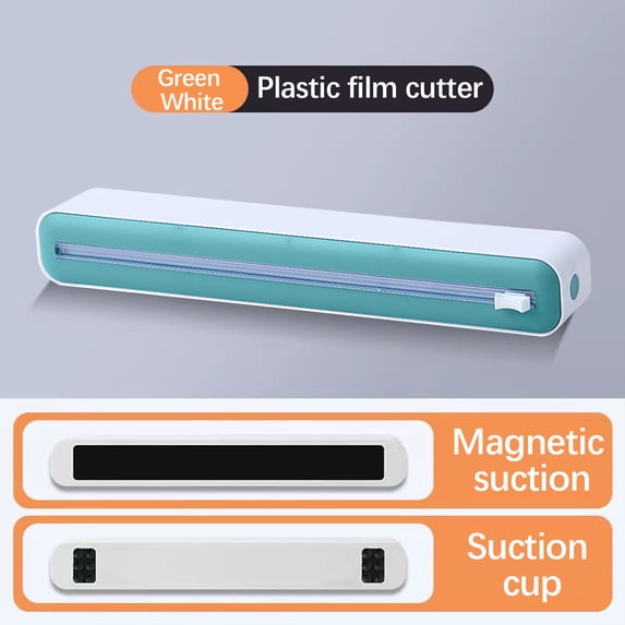 Qiopertar Plastic Wrap Dispenser with Cutter, Magnetic Adjustable Cling Film Box with Suction Cups, Reusable Food Wrap Dispenser for Kitchen Counter, Foil Parchment Paper Organizer, Green