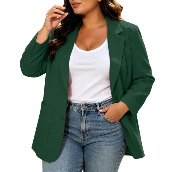 Qiopertar Plus Size Blazers for Women Open Front Casual Work Blazer Notch Lapel Long Sleeve Loose Oversized Suit Jacket with Pockets, Green 4XL