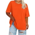 thumbnail image 1 of Qiopertar Plus Size T-Shirts for Women Round Neck Short Sleeve Basic Casual Comfy Spring Summer Loose Fit Solid Color Tops, Orange 3XL, 1 of 5