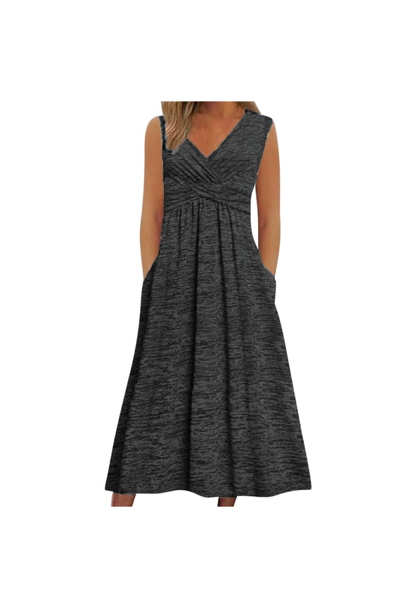 Plus Size V-Neck Print Dress for Women Summer Casual Sleeveless Long Dress Floral Pattern Vacation Beach Party Boho Elegant Maxi Dress, Black 3XL