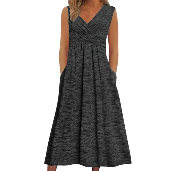 Qiopertar Plus Size V-Neck Print Dress for Women Summer Casual Sleeveless Long Dress Floral Pattern Vacation Beach Party Boho Elegant Maxi Dress, Black XXL