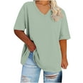 thumbnail image 1 of Qiopertar Plus Size V-Neck Short Sleeve T-Shirts for Women Oversized Casual Comfy Solid Color Summer Basic Tops Loose Fit Tees, Green M, 1 of 4