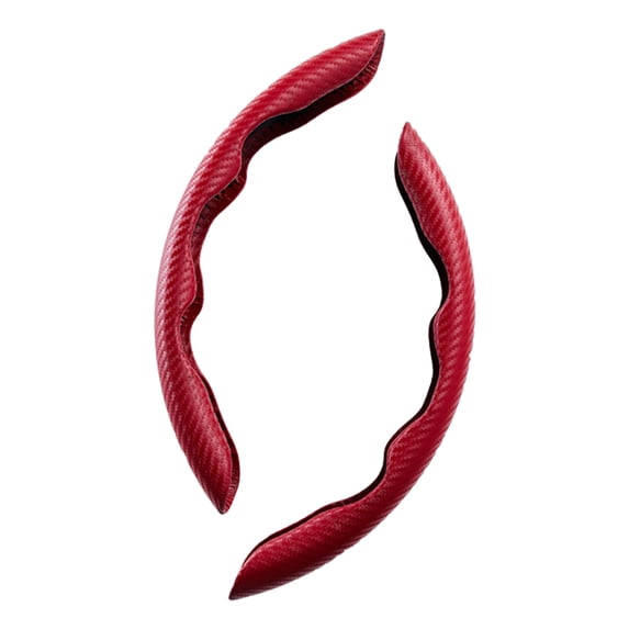 Qiopertar Plush Steering Wheel Cover, Non-Slip Warm Steering Wheel Cover for Cars, 2PC Set Anti-Sweat Carbon Fiber Design for Comfort Grip, Red