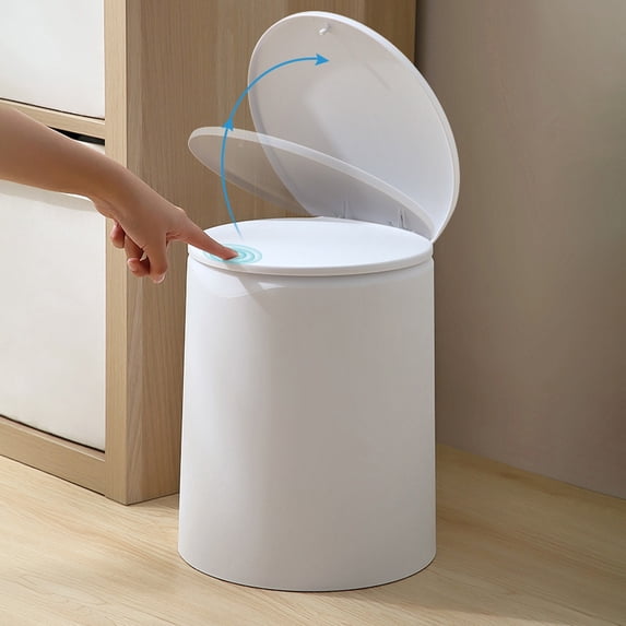 Qiopertar Press Top Trash Can, Kitchen Office Bathroom Step Garbage Bin With Lid, Odor Control Small Wastebasket For Desk Living Room Car, White