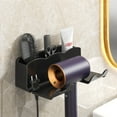 thumbnail image 1 of Qiopertar No Punching Hair Dryer Rack, Wall Mounted Hair Dryer Holder with 3 Storage Grids, Adhesive Bathroom Organizer for Hairdryer Brushes Clips Towels, Black, 1 of 6