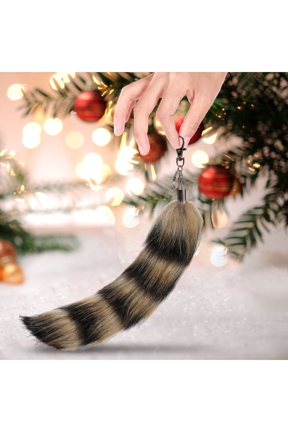 Raccoon Tail Keychain 15.7 Inch, Soft Faux Fur Raccoon Tail with Secure Clip, Cosplay Tail Keyring for Halloween Costume Parties