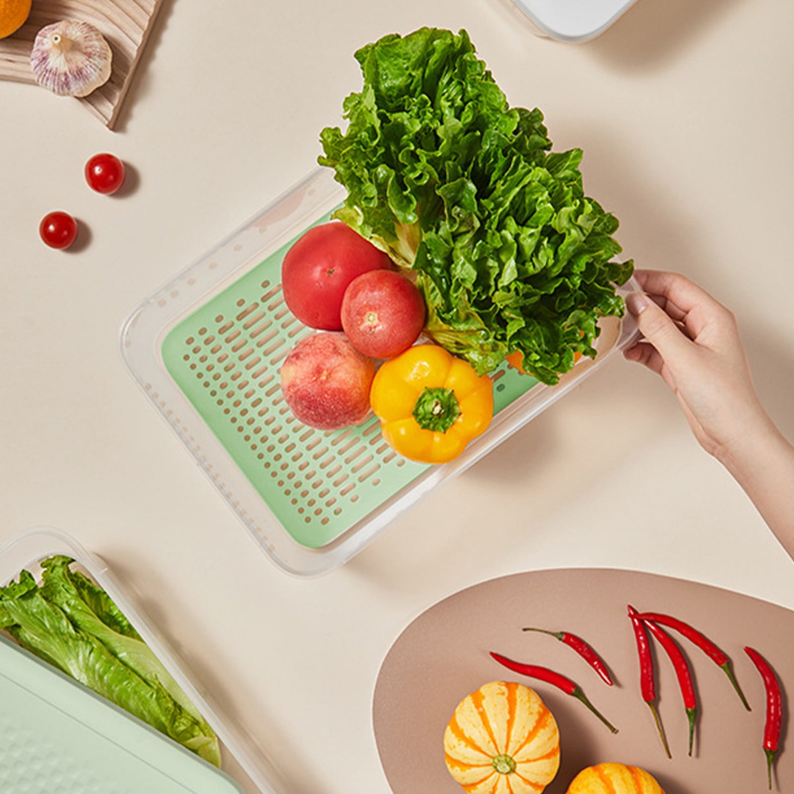 Qiopertar Refrigerator Storage Box Kitchen Drawer Type Plastic