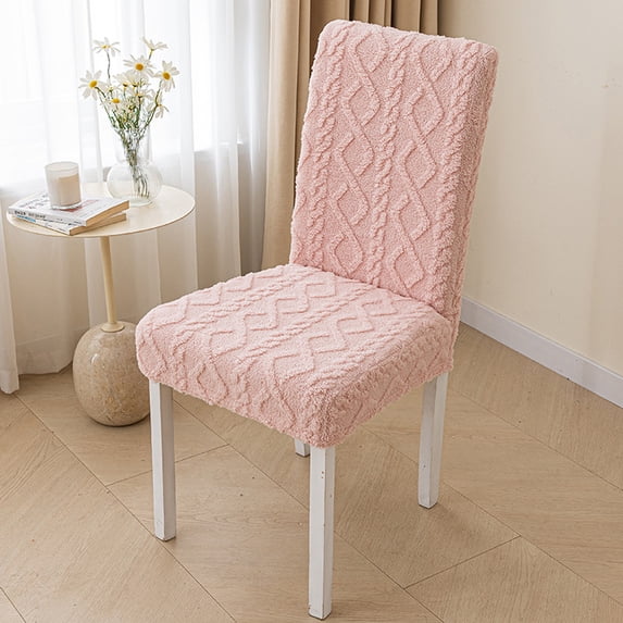 Qiopertar Removable Washable Chair Cover, Stretch Elastic Dining Chair Slipcover Easy Install, Jacquard Velvet Covers for Home Kitchen Banquet Hotel Office Chairs, Pink
