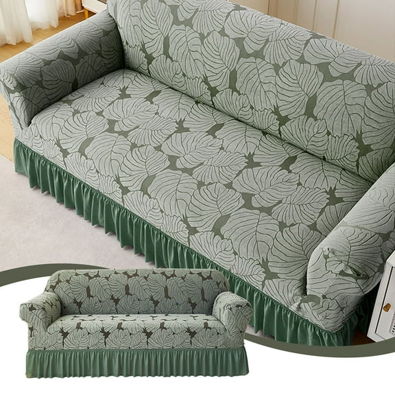 Qiopertar Reversible Couch Cover, Water Resistant Furniture Protector Sofa Slipcover, Pet Proof Stretch Sofa Cover with Foam Sticks for Dogs Cats Living Room, Green