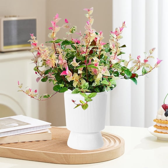 Qiopertar Self Watering Pots, Hydroponic Vase with Watering Rope, Transparent Plastic Flower Pot for Bamboo Roses Home Decor Living Room, White