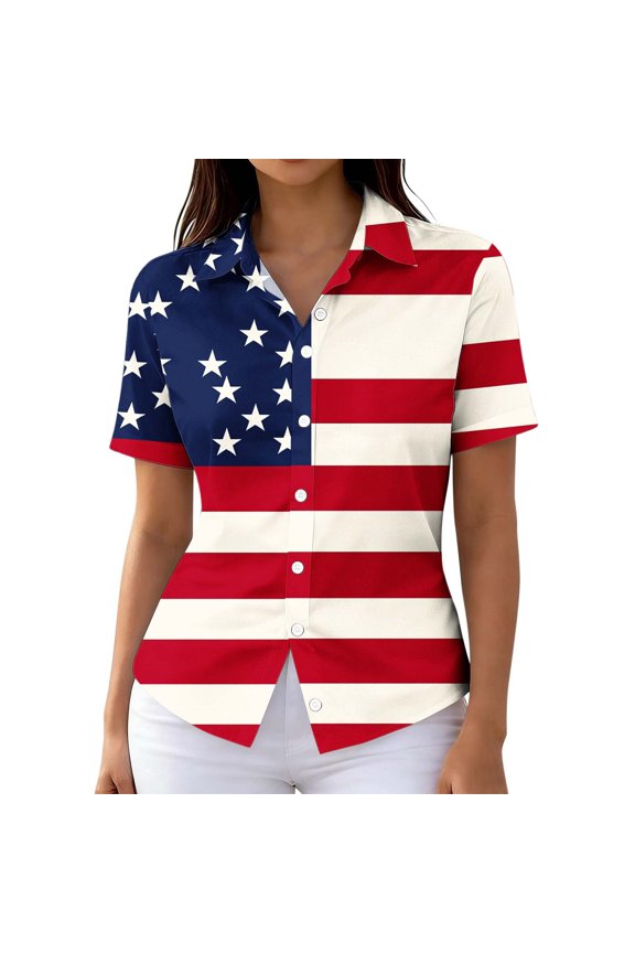 Short Sleeve Shirt for Women Casual Round Neck Printed Blouse Stylish Fashion Spring Summer Vacation Party Night Out Tops, M