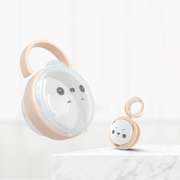 Qiopertar Silicone Pacifier Clip with Case, Baby Pacifier Holder Leash with Storage, Cute Cartoon Pacifier Chain for Bibs Toys On-The-Go Travel, Beige