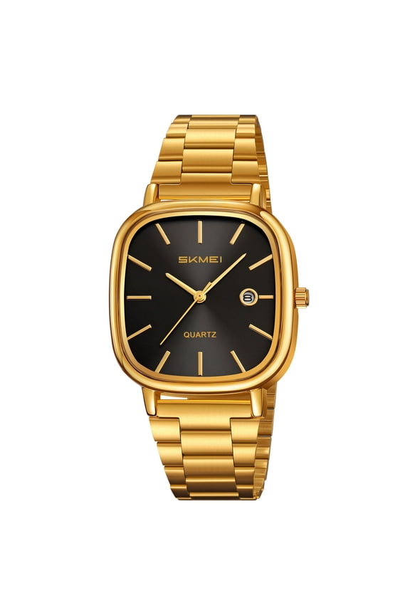 Small Gold Date Quartz Watch, Stainless Steel Bracelet Womens Watch with Clear Date Window, Japanese Quartz Movement Ladies Dress Watch for Commute Date Everyday Outfit