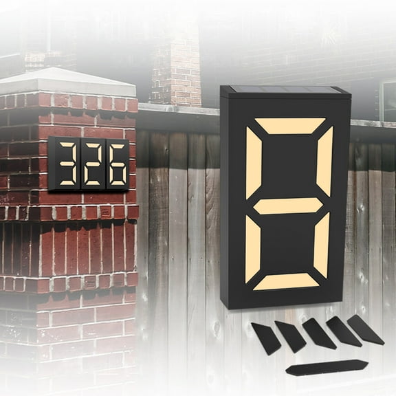 Qiopertar Solar House Number Light, Waterproof Outdoor Address Sign with 8 Lighting Modes, Solar Powered LED Mailbox Door Plate for Porch Yard Wall Modern Illumination, Black