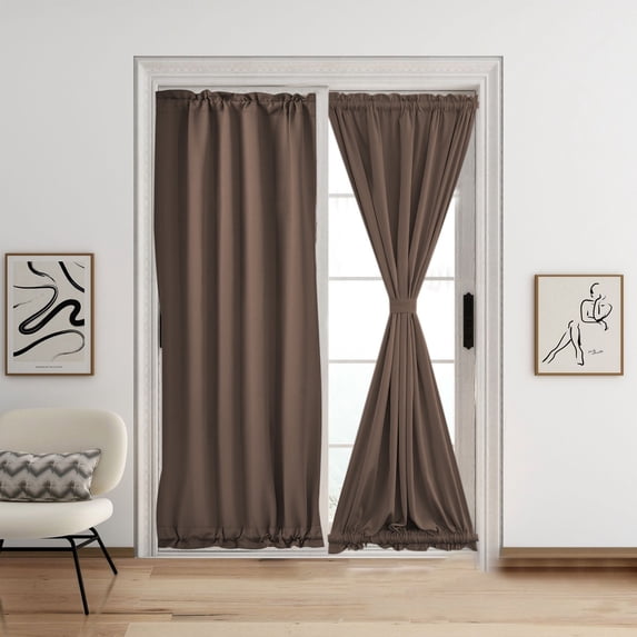 Qiopertar Solid Color French Door Curtains, Rod Pocket Window Treatments for Sliding Doors, Thermal Insulated Noise Reducing Curtain Panels for Bedroom Living Room