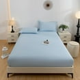 thumbnail image 1 of Qiopertar Solid Color Washed Bed Cover Three Piece Set, Modern Fitted Sheet Pillowcase Set for Queen King Bed, Breathable Polyester Mattress Protector Ash Proof Cover for Bedroom Decor, Blue, 1 of 7