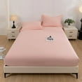 thumbnail image 1 of Qiopertar Solid Color Washed Bed Cover Three Piece Set, Modern Fitted Sheet Pillowcase Set for Queen King Bed, Breathable Polyester Mattress Protector Ash Proof Cover for Bedroom Decor, Pink, 1 of 7