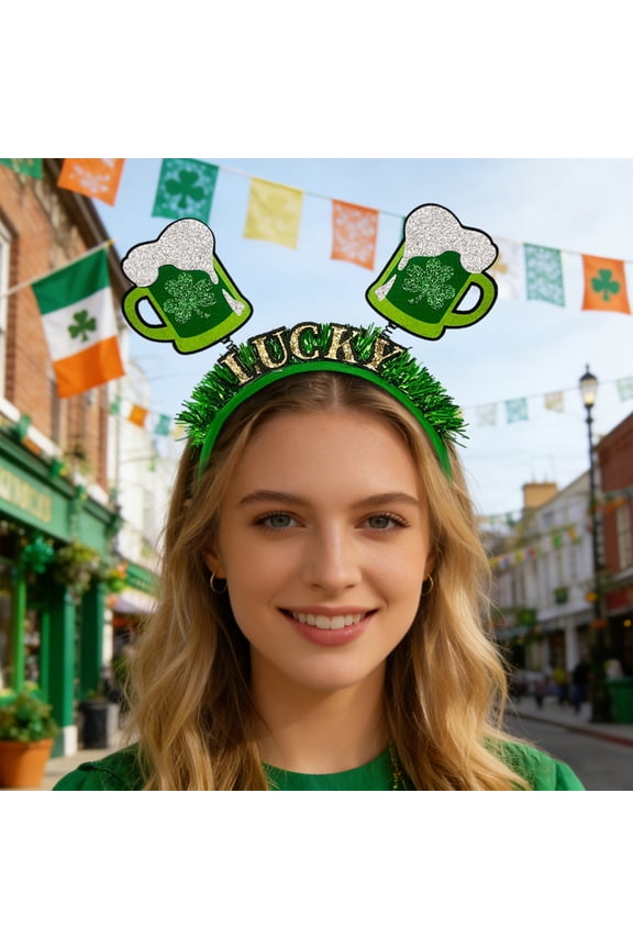 St. Patrick's Day Headband, Irish Festival Party Headband with Shamrocks, Green Carnival Party Props for Adults KidsUnisex, Holiday Parade Office Decor Photo Booth Accessories