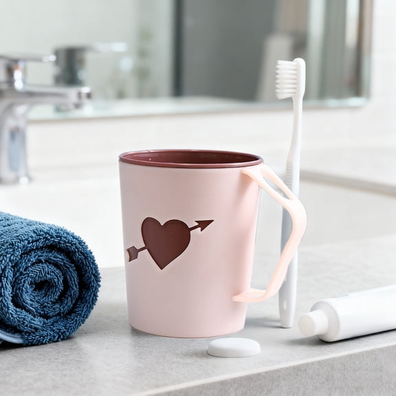 Qiopertar Stackable Toothbrush Cup, Plastic Bathroom Organizer with Drain Holes, Creative Couple Toothbrush Holder Rinsing Cup for Sink Countertop, Pink