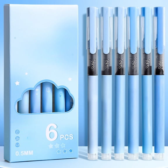Qiopertar Straight Liquid Ballpoint Pen 6 Pack, Fast Drying 0.5mm Black Ink Writing Instrument for Exam, Macaroon Color Marker Pen for Office Writing