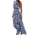 thumbnail image 1 of Qiopertar Striped Maxi Dress for Women Boho Long Evening Party Beach Sundress Casual Sleeveless Backless Hollow Out Printed Dress, Blue L, 1 of 6