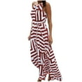 thumbnail image 1 of Qiopertar Striped Maxi Dress for Women Boho Long Evening Party Beach Sundress Casual Sleeveless Backless Hollow Out Printed Dress, Watermelon Red M, 1 of 6
