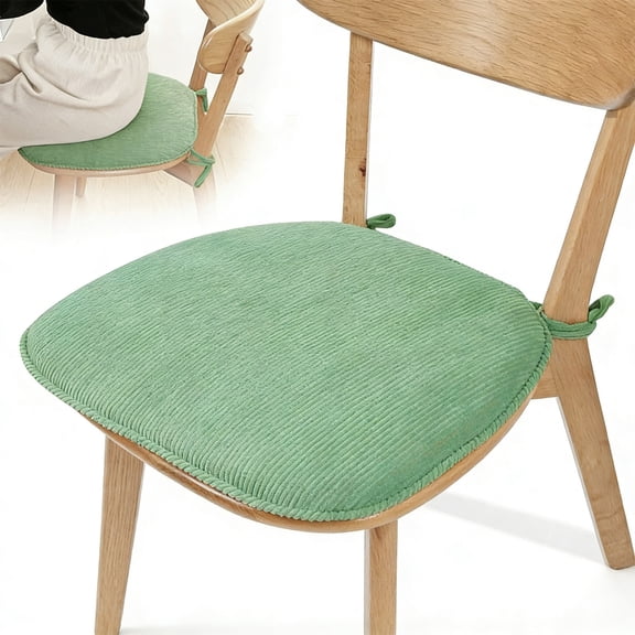 Qiopertar Thickened Corduroy Chair Cushion, Office Sedentary Seat Pad with Non-Slip Base, Removable Washable Cover for Desk Chair Student Stool Winter Furry Cushion, Green