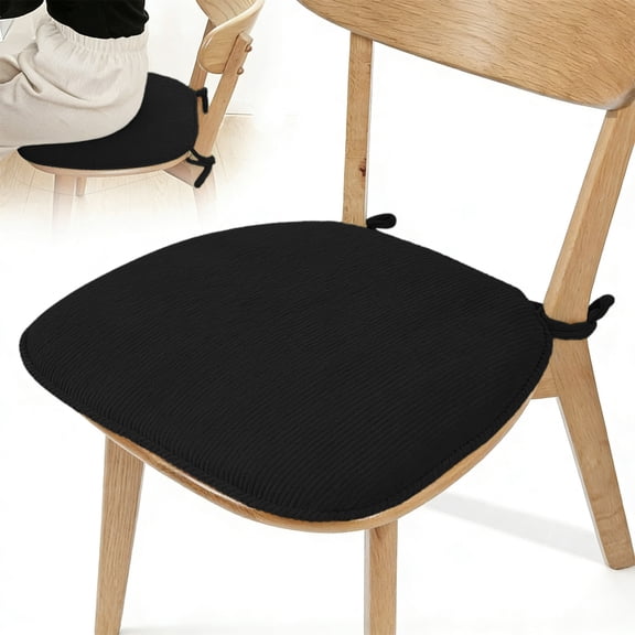 Qiopertar Thickened Corduroy Chair Cushion, Office Sedentary Seat Pad with Non-Slip Base, Removable Washable Cover for Desk Chair Student Stool Winter Furry Cushion, Black