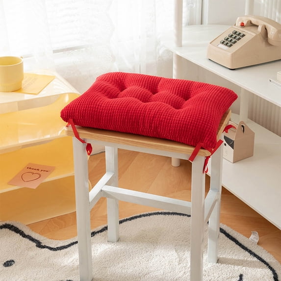 Qiopertar Thickened Corn Velvet Seat Cushion, Office Student Classroom Chair Cushion with Strap, Insulation Rectangular Cushion for Desk Chair Sofa Car, Red