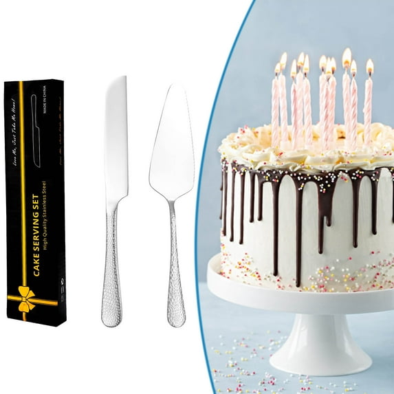 Qiopertar Under $5 2-Piece Stainless Steel Cutlery Set, Mirror Polished Cake Knife and Server Utensils, Wedding Party Serving Set