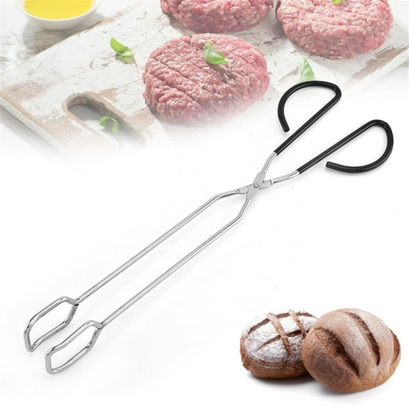 Qiopertar Under $5 Extra Long 40cm BBQ Tongs Stainless Steel, Scissor Style Grilling Tools with Non-Slip Handles, Barbecue Cooking Utensils