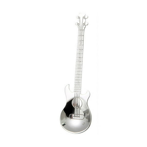 Qiopertar Under $5 Guitar Shape Stainless Steel Spoon, Coffee Tea Drinking Flatware Utensil, Unique Music Theme Cutlery