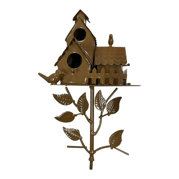 Qiopertar Under $5 Metal Bird House with Stake, Rust-Proof Outdoor Garden Decor for Patio Backyard, Detachable Pole Bird Feeder