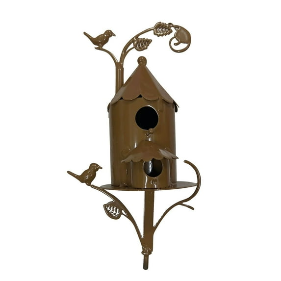Qiopertar Under $5 Metal Bird House with Stake, Rust-Proof Outdoor Garden Decor for Patio Backyard, Detachable Pole Bird Feeder