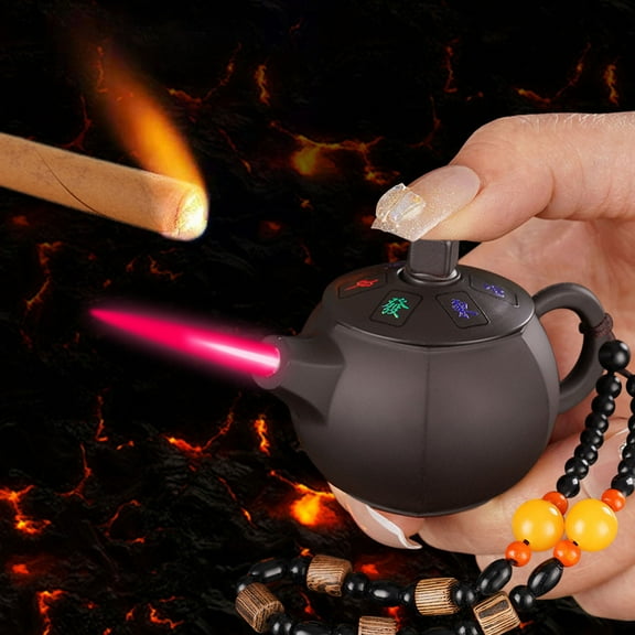 Qiopertar Under $5 Purple Clays Pot Torch Lighter, Windproof Refillable Blue Flame Lighter with Adjustable Flame, Metal Body Jet Lighter Gift Case