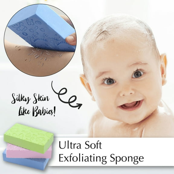 Qiopertar Under $5 Soft Exfoliating Baby Bath Sponge, Super Gentle PVA Scrub Brush for Infant Care, Reusable Bathing Scrubber 3-Pack